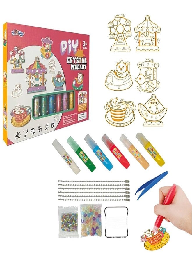 MUREN® DIY Crystal Pendant Craft Kit, 6 Pendants, 6 Colored Pencils, Beads, Strings, 3+ Years - Image 1